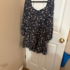 Wayf Black Dress with Pink and Brown Floral Pattern